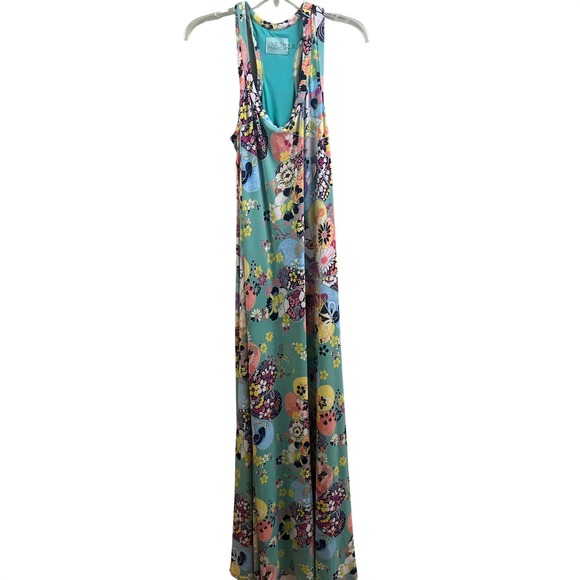 Judith March Dresses & Skirts - Judith March Aqua Floral Geometric Sleeveless Racerback Maxi Dress Size Large